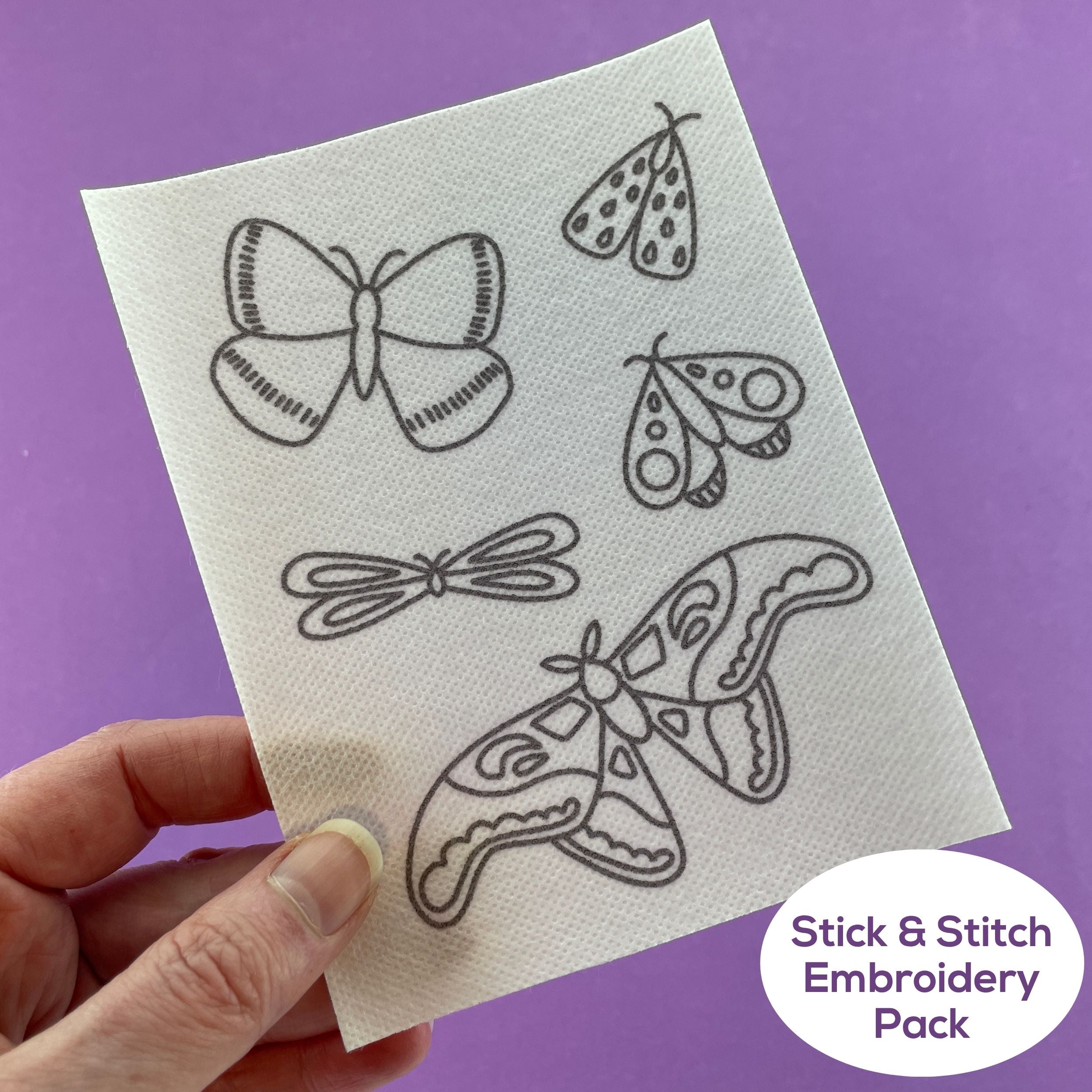 Moths Embroidery Pattern (with optional Stick & Stitch Pack)
