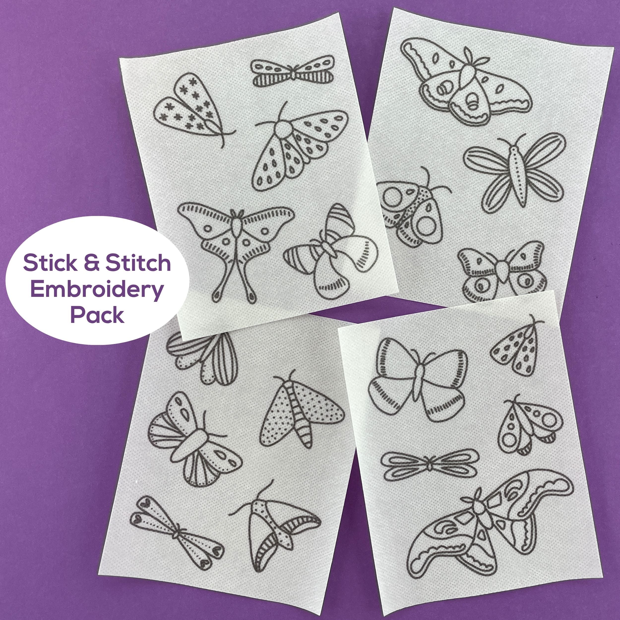 Moths Embroidery Pattern (with optional Stick & Stitch Pack)