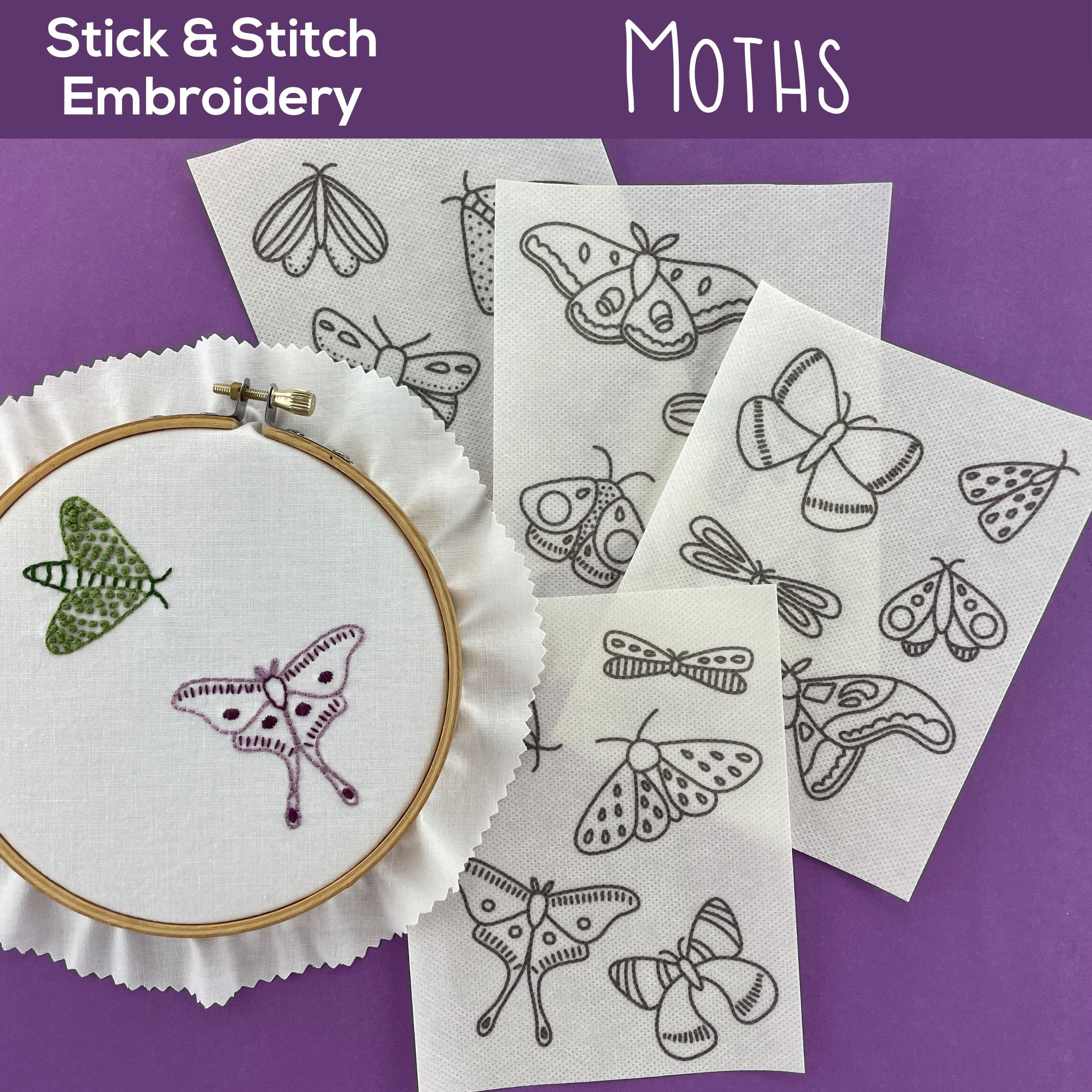 Moths Embroidery Pattern (with optional Stick & Stitch Pack)