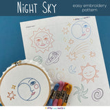 Night Sky Embroidery Pattern and Stick and Stitch Pack
