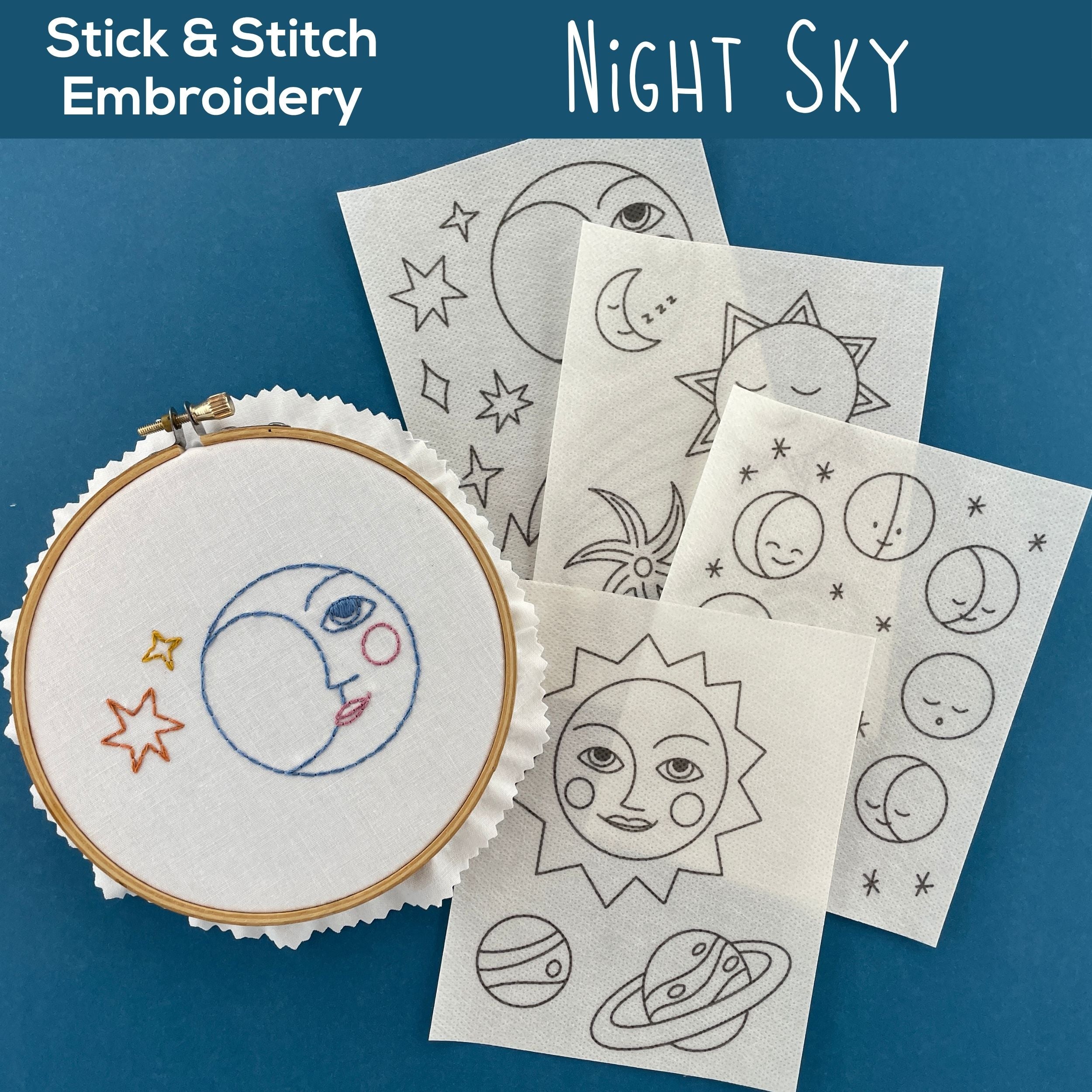 Night Sky Embroidery Pattern and Stick and Stitch Pack