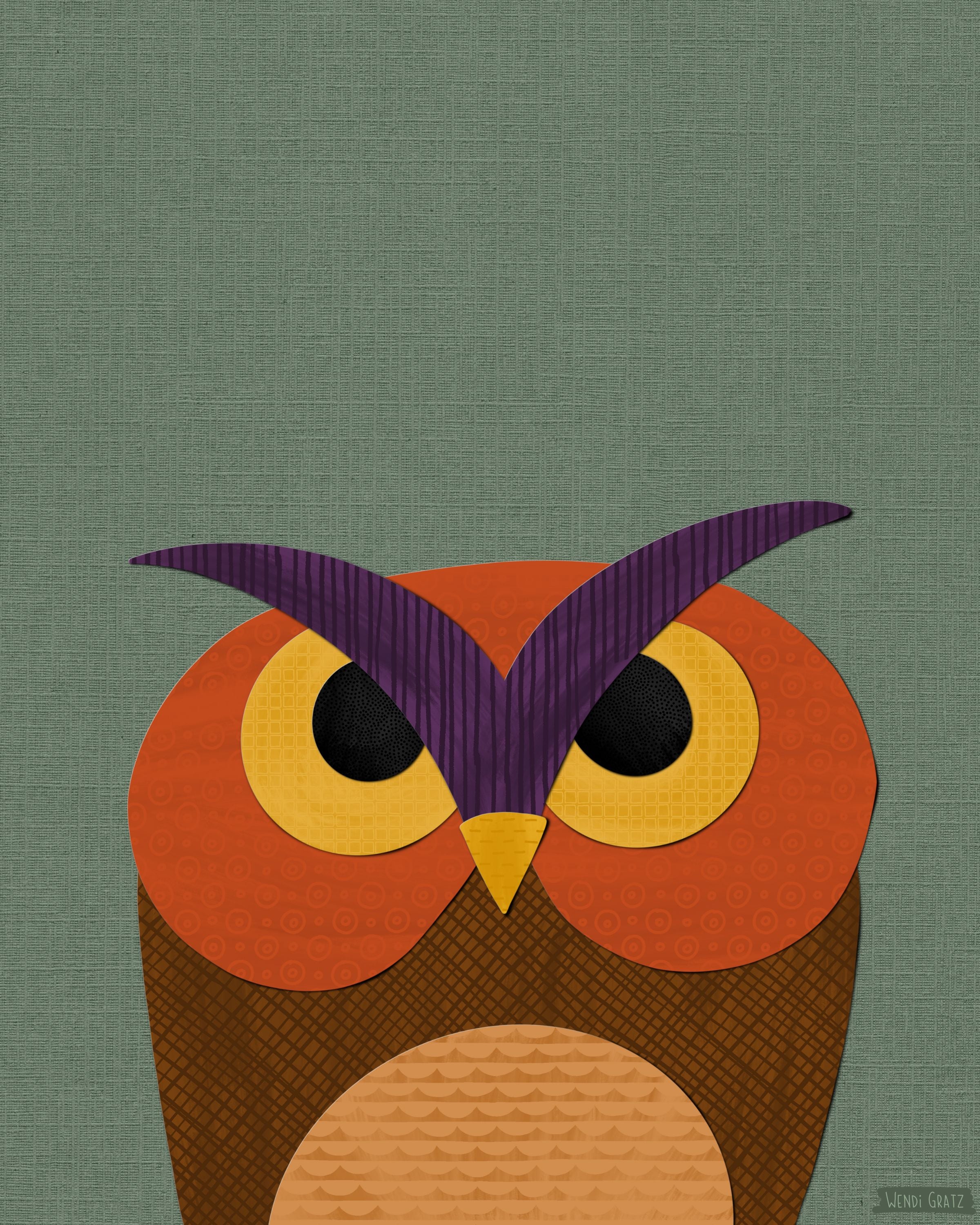 Owl - printable art - Collage Style