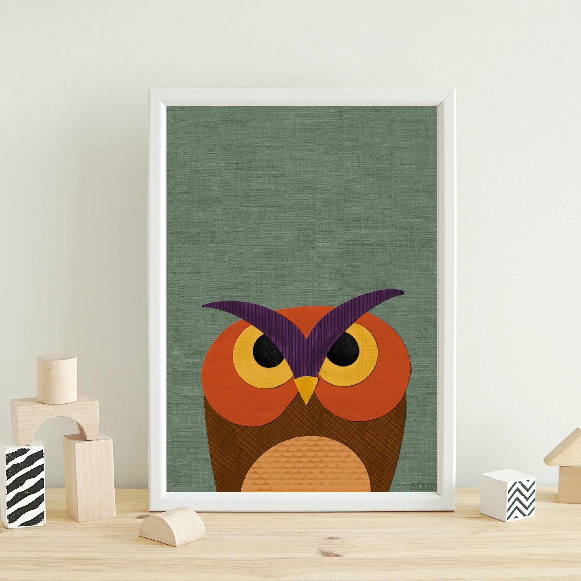 Owl - printable art - Collage Style