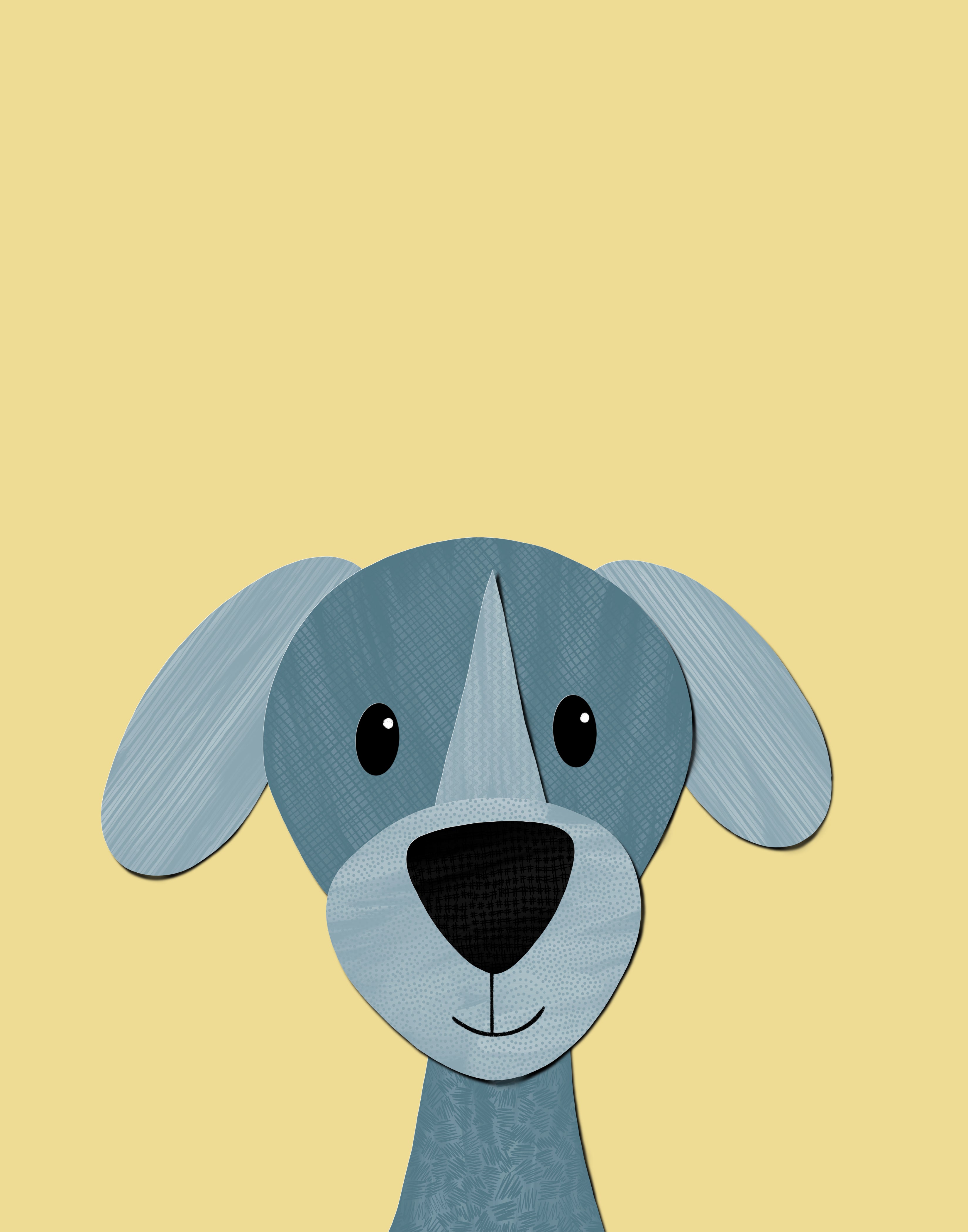 Melville the Blue Dog - printable art - Collage Style