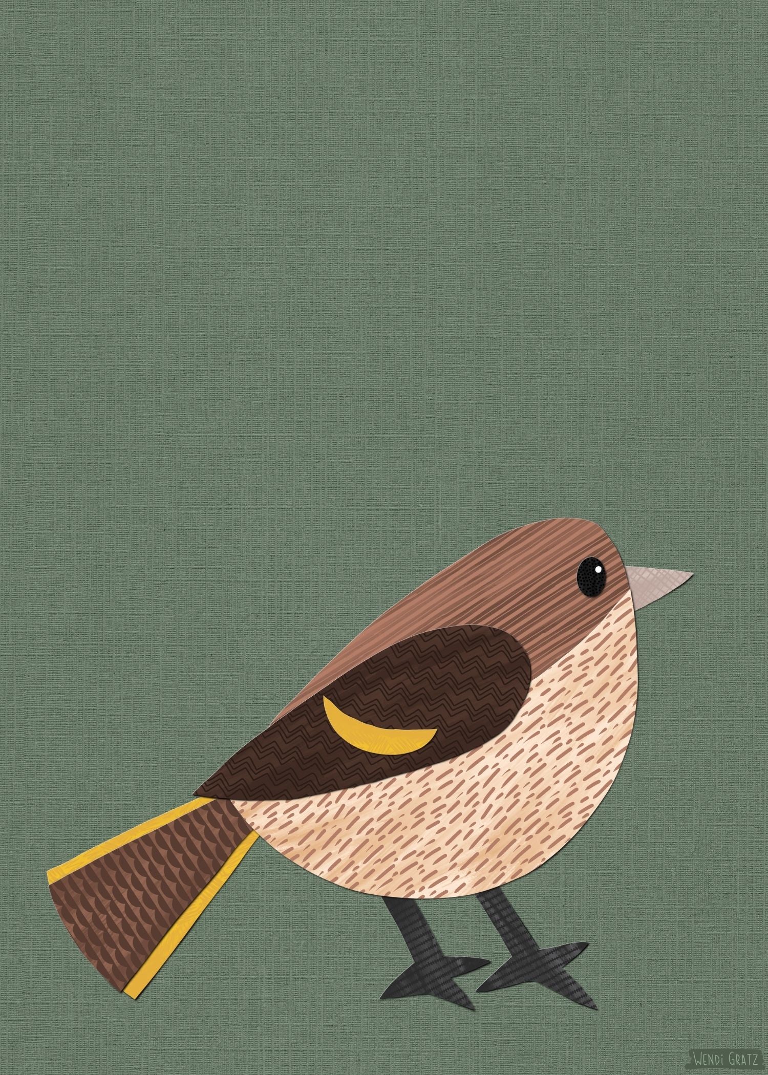 Pine Siskin - printable bird art - collage style