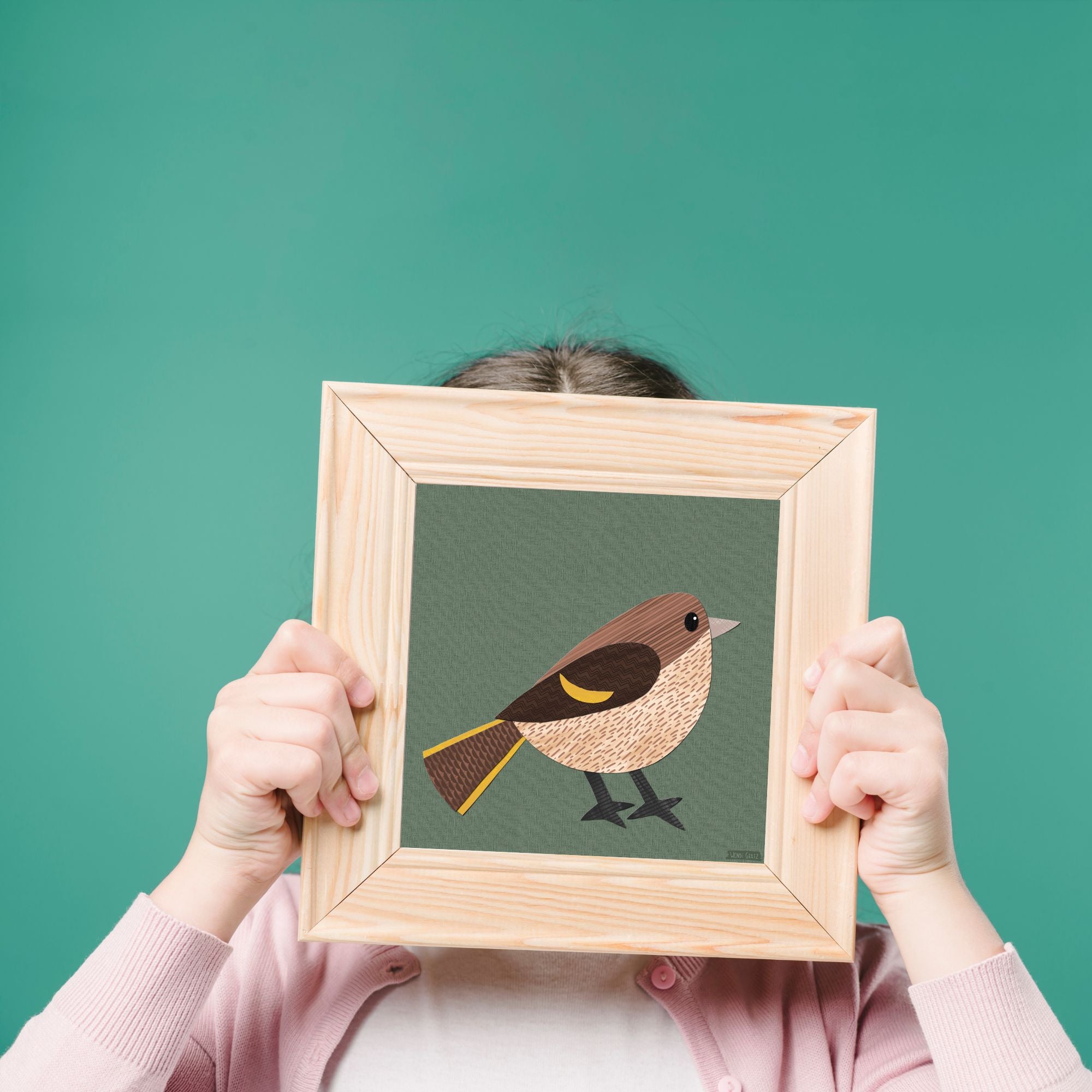 Pine Siskin - printable bird art - collage style