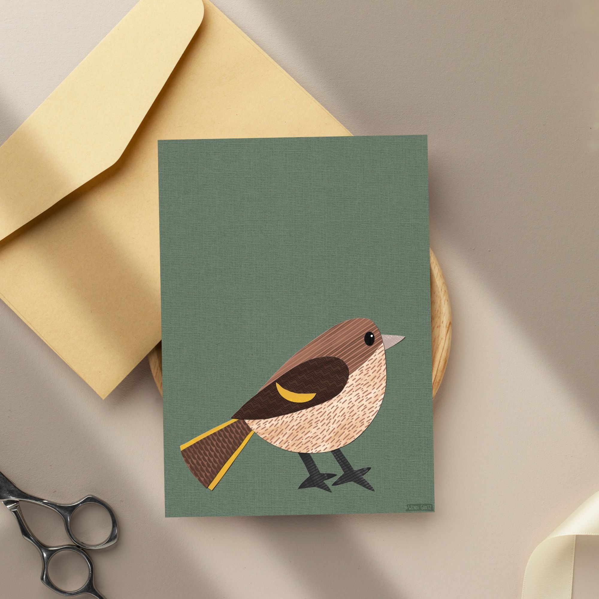 Pine Siskin - printable bird art - collage style