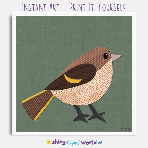 Pine Siskin - printable bird art - collage style