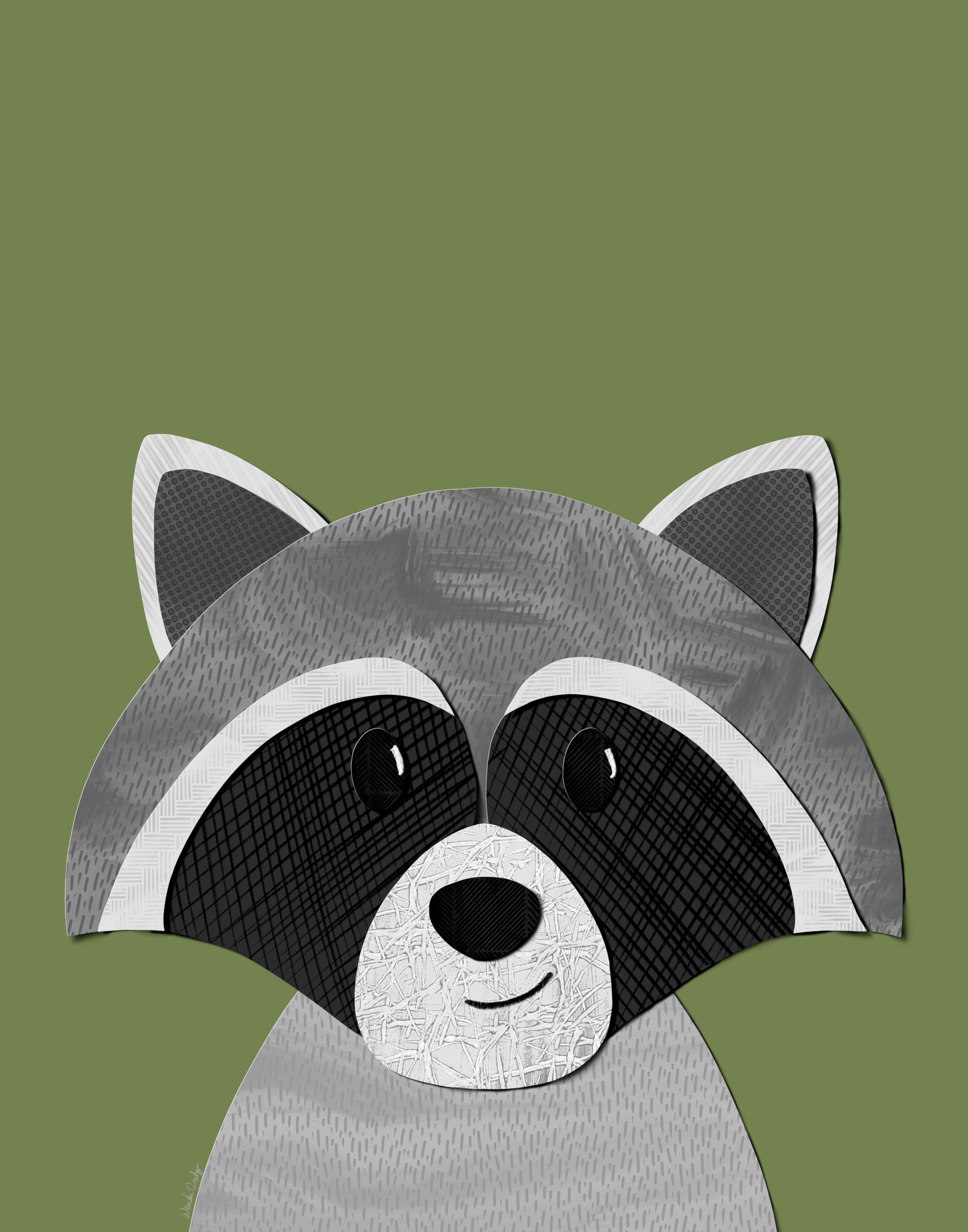 Raccoon - printable art - Collage Style