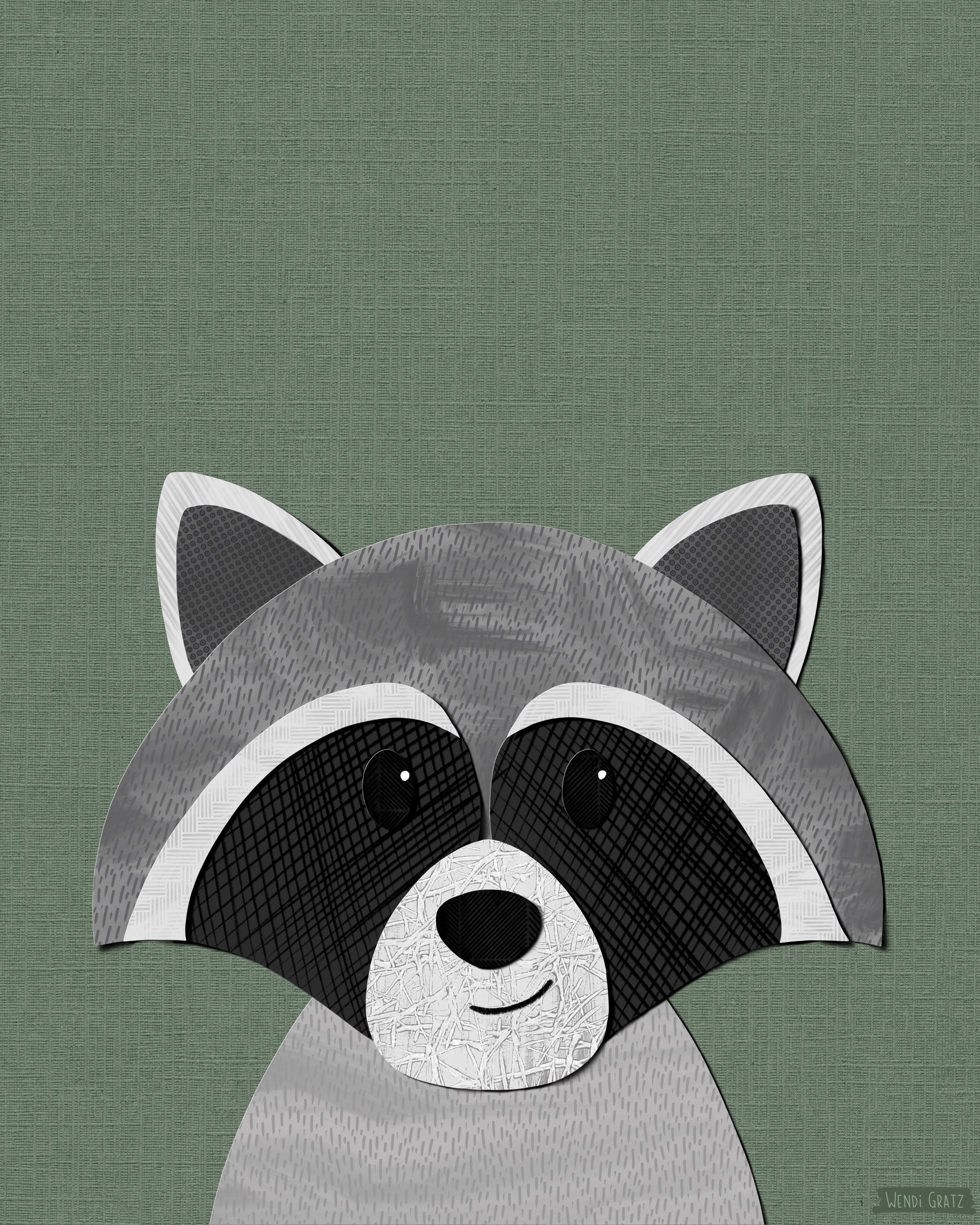 Raccoon - printable art - Collage Style