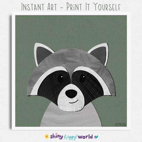 Raccoon - printable art - Collage Style