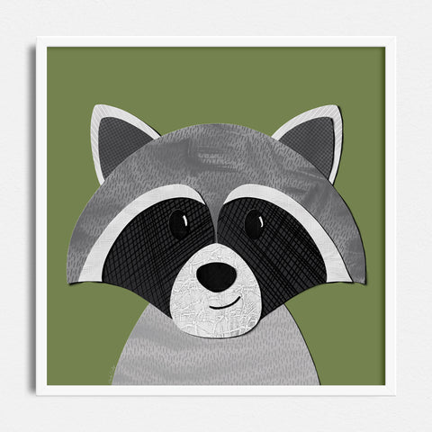 Raccoon - printable art - Collage Style