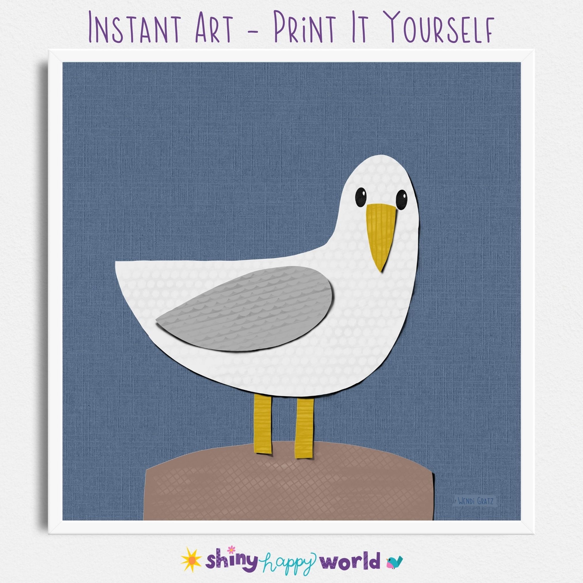 Seagull - printable art - collage style