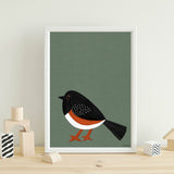 Spotted Towhee - printable bird art - collage style