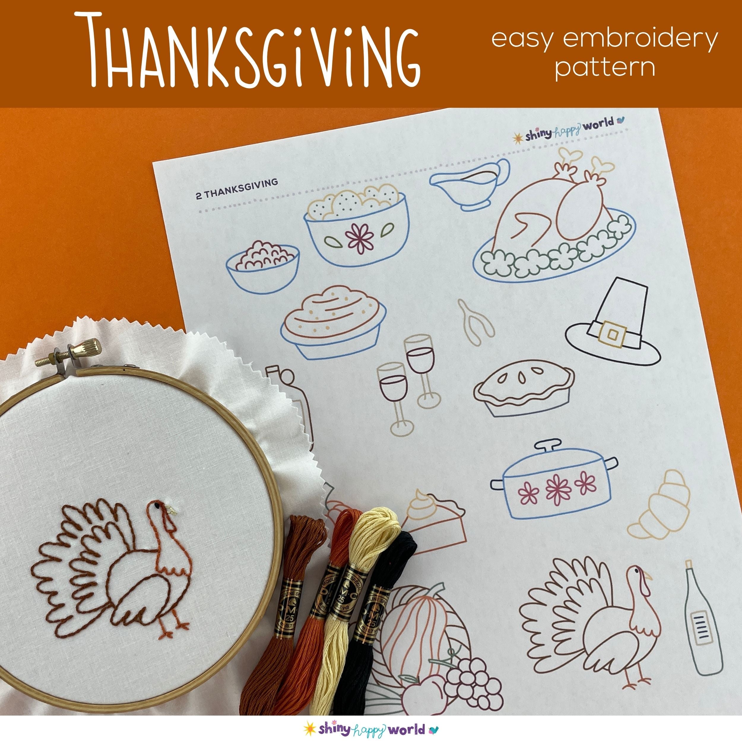 Thanksgiving Embroidery Pattern (with optional Stick & Stitch Pack)