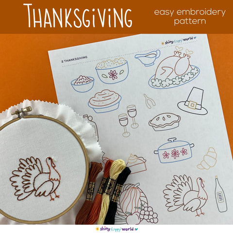 Thanksgiving Embroidery Pattern (with optional Stick & Stitch Pack)