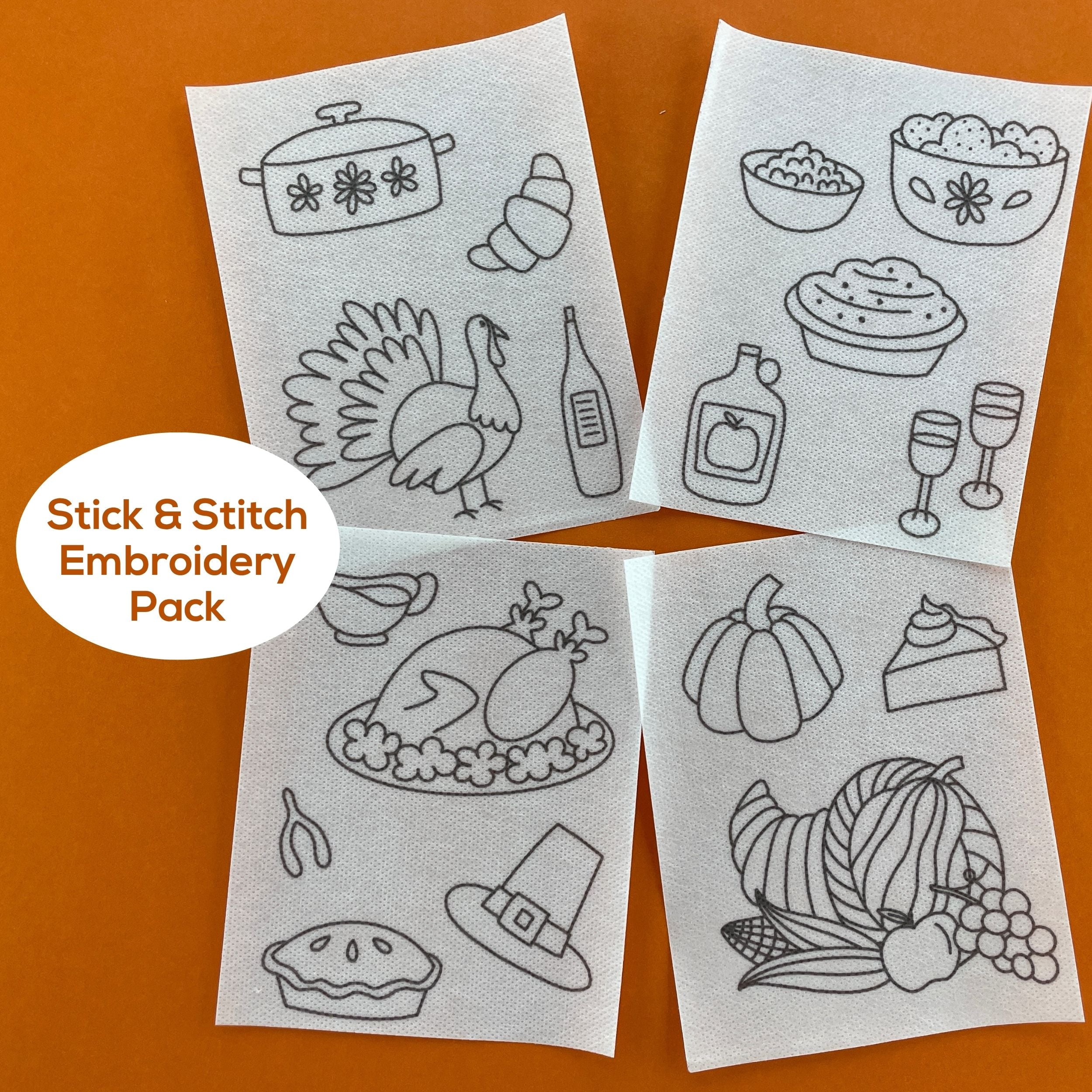 Thanksgiving Embroidery Pattern (with optional Stick & Stitch Pack)