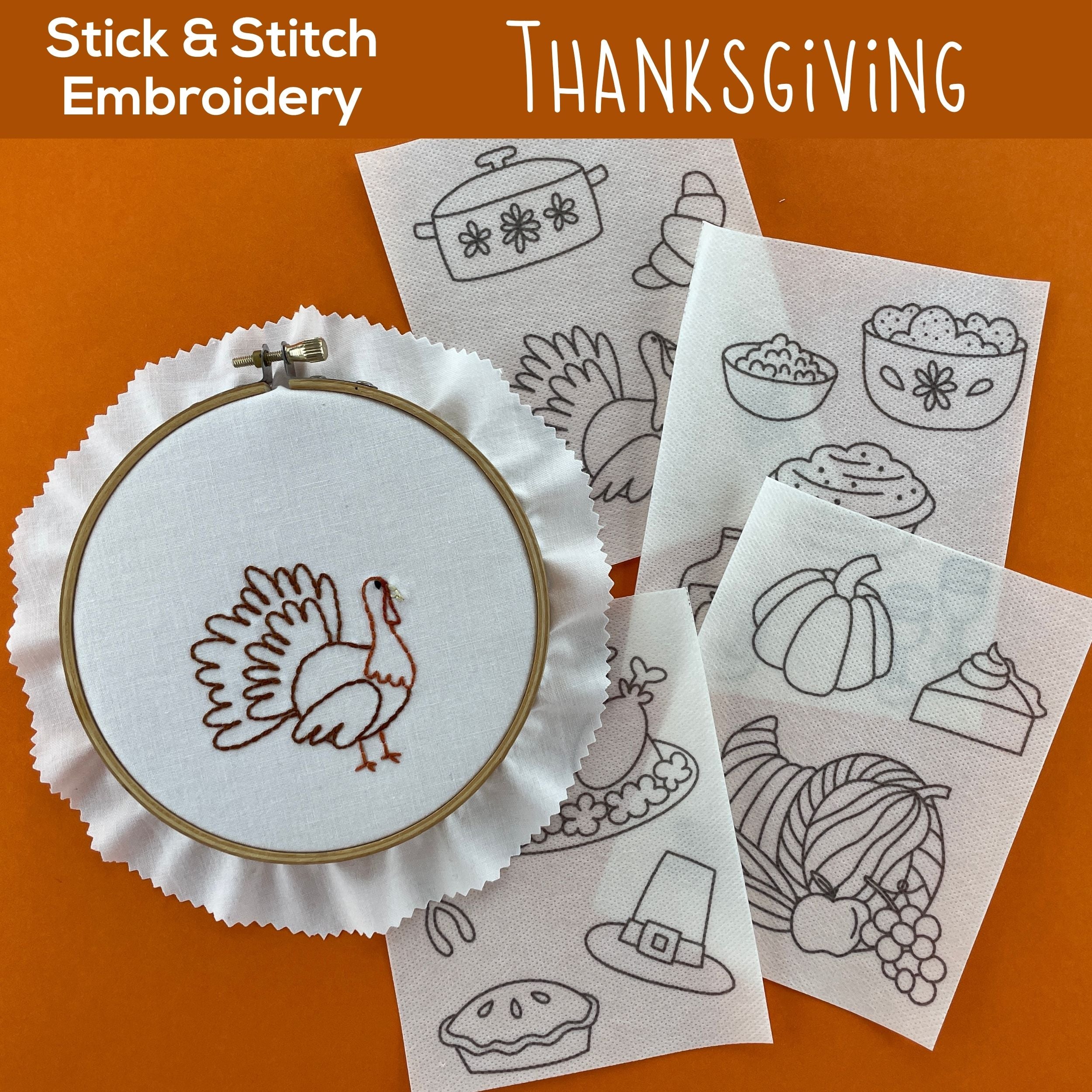 Thanksgiving Embroidery Pattern (with optional Stick & Stitch Pack)