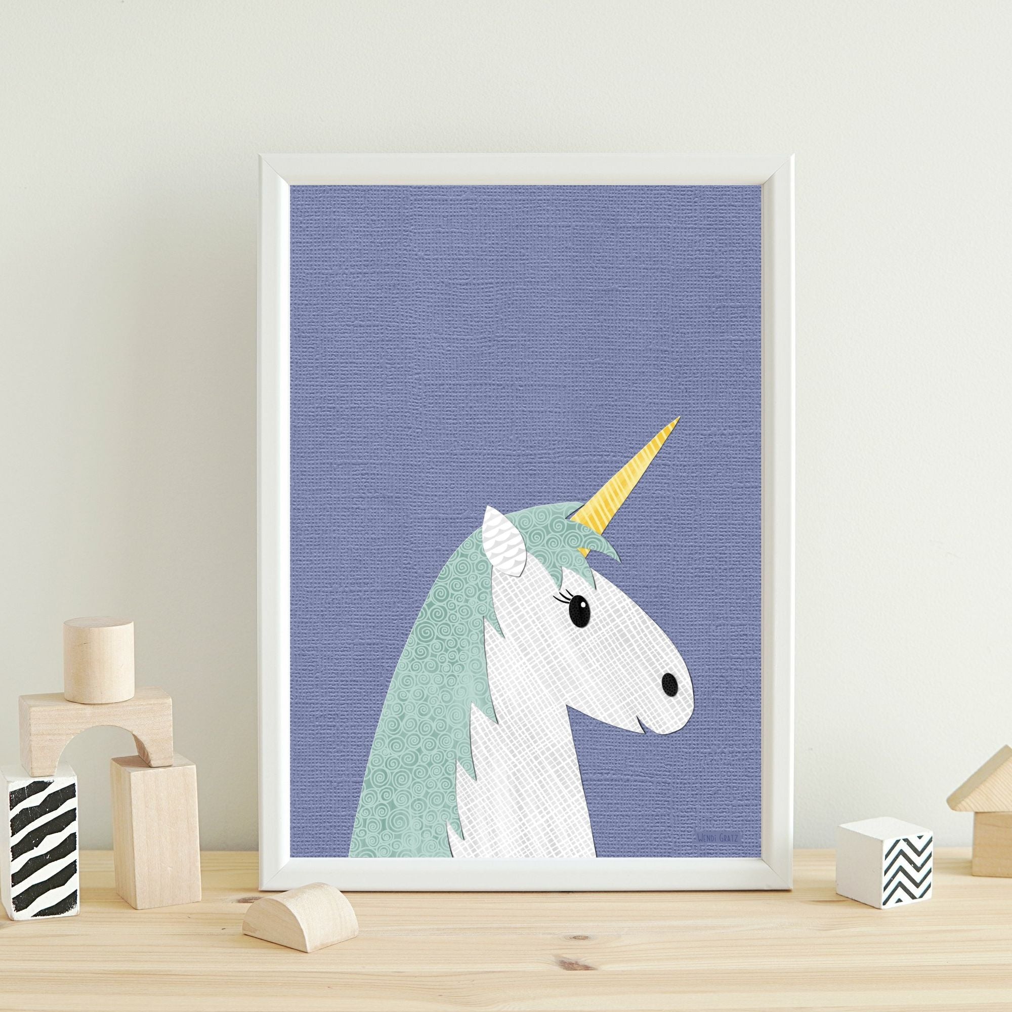 Unicorn - printable art - collage style