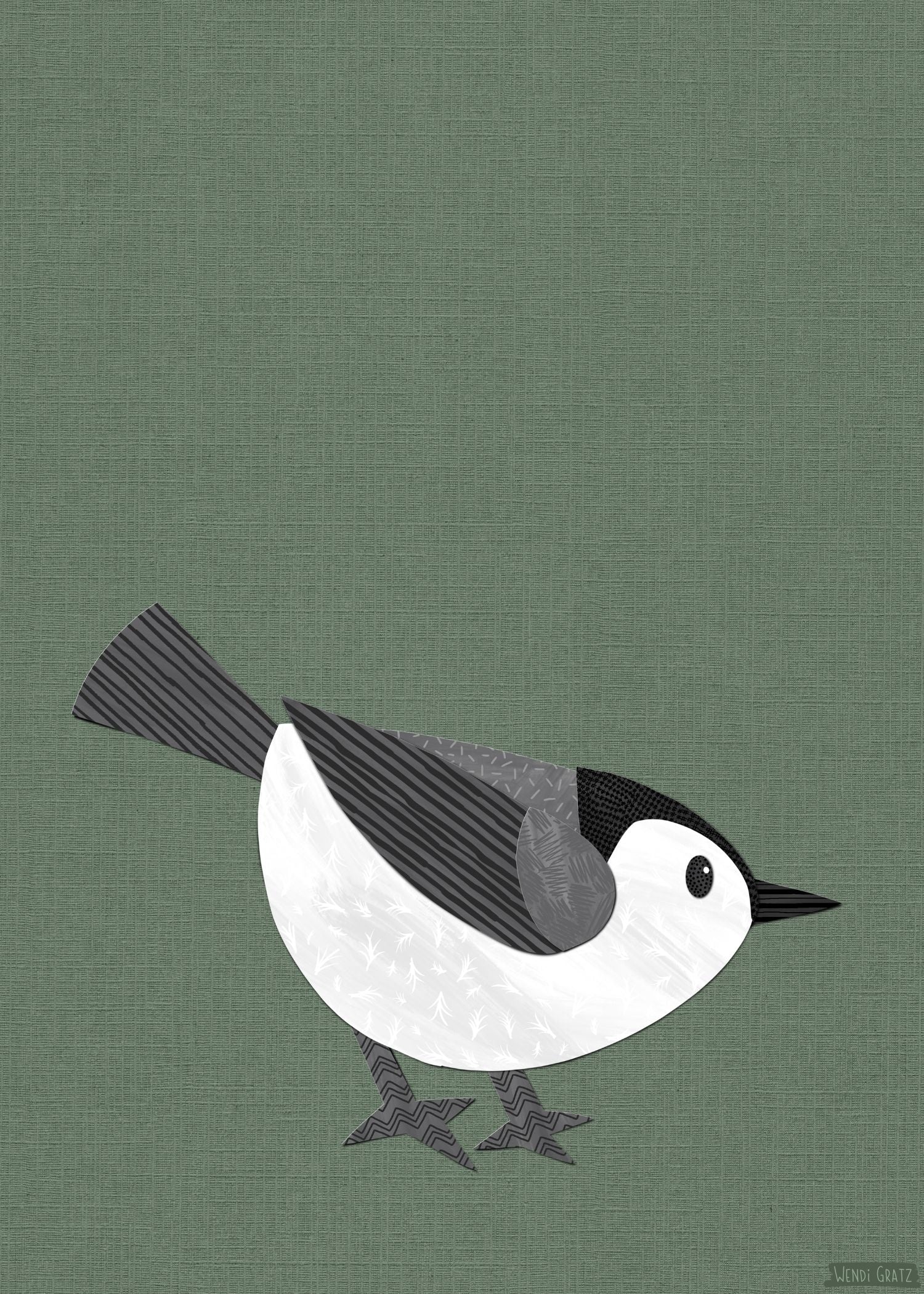 White-Breasted Nuthatch - printable bird art - collage style