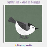 White-Breasted Nuthatch - printable bird art - collage style