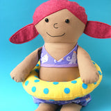 Bathing Beauty Pattern - swimsuit, towel, tote bag and swim ring for Dress Up Bunch dolls
