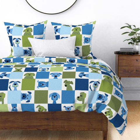 Lovable Mutts - blue - cheater quilt fabric