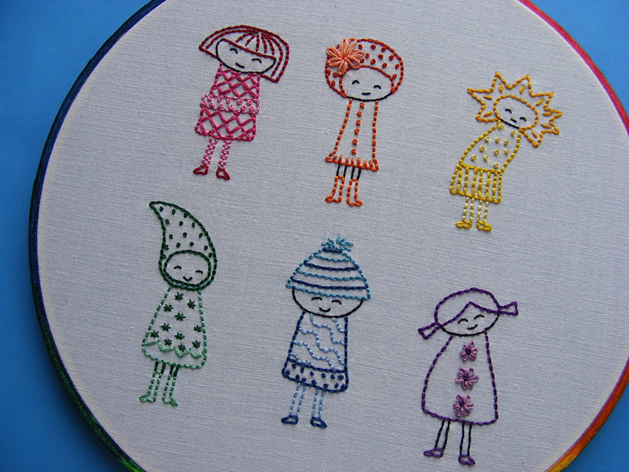 Rainbow Girls embroidery pattern