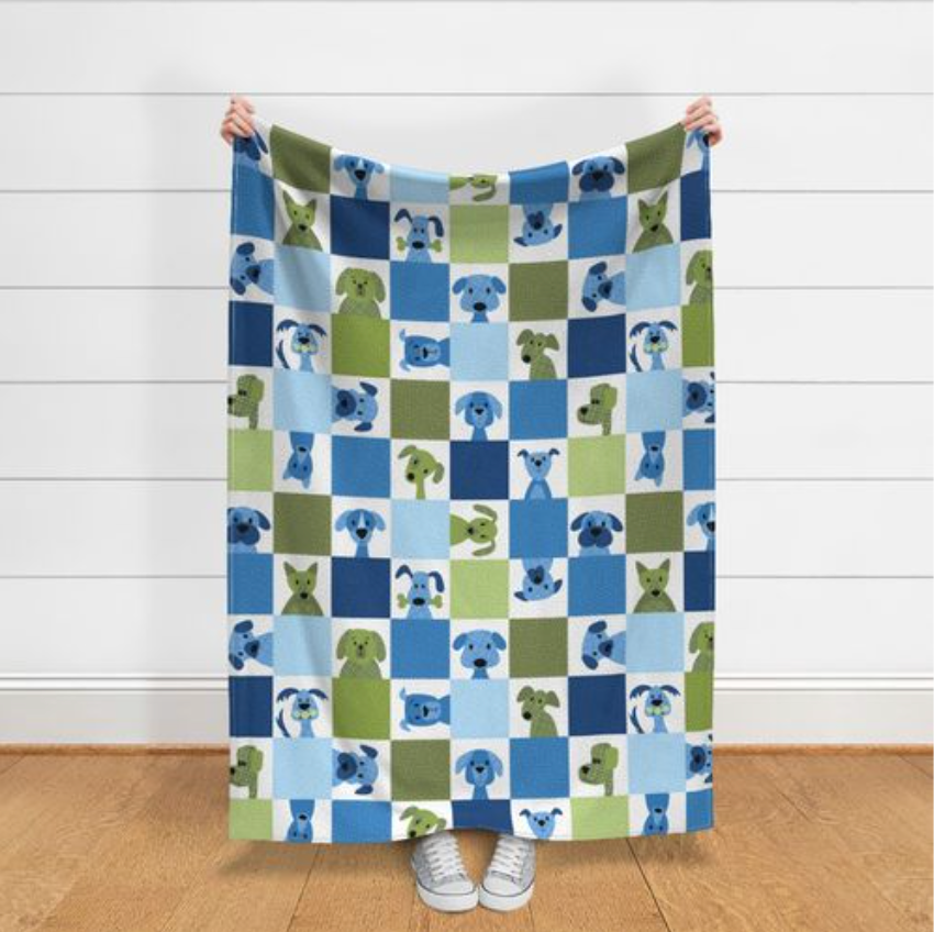 Lovable Mutts - blue - cheater quilt fabric