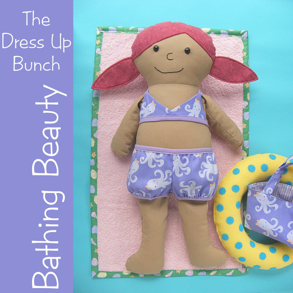 Bathing Beauty Pattern - swimsuit, towel, tote bag and swim ring for Dress Up Bunch dolls
