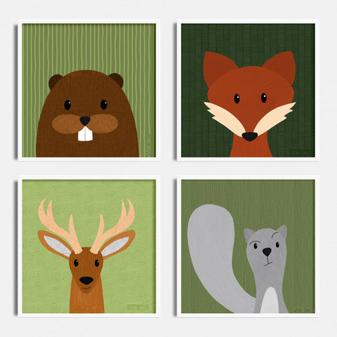 Woodland Critters Collection 1 - Beaver, Fox, Squirrel, Deer - Printable Wall Art Bundle