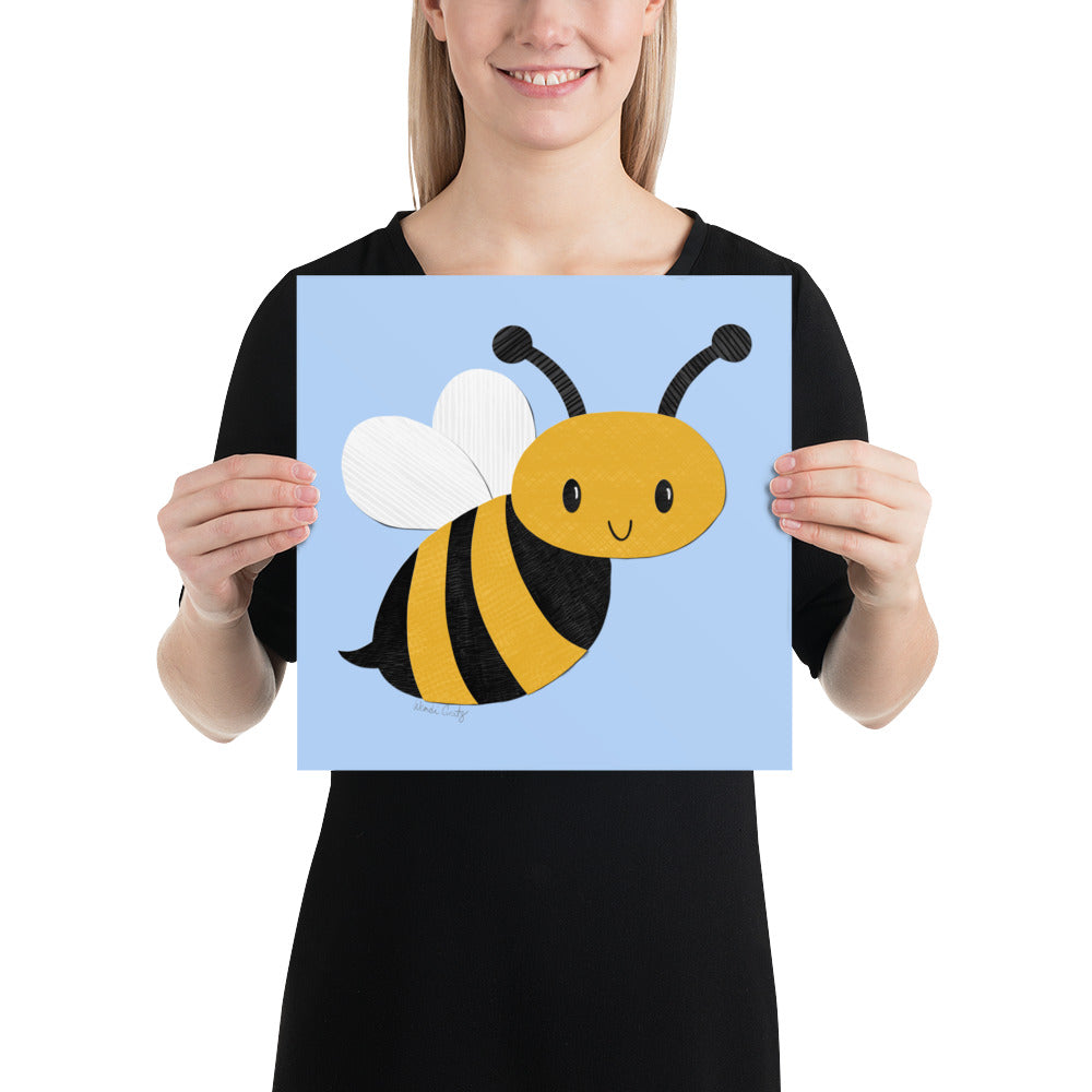 Bee Art Print - Paper Collage - Square Poster