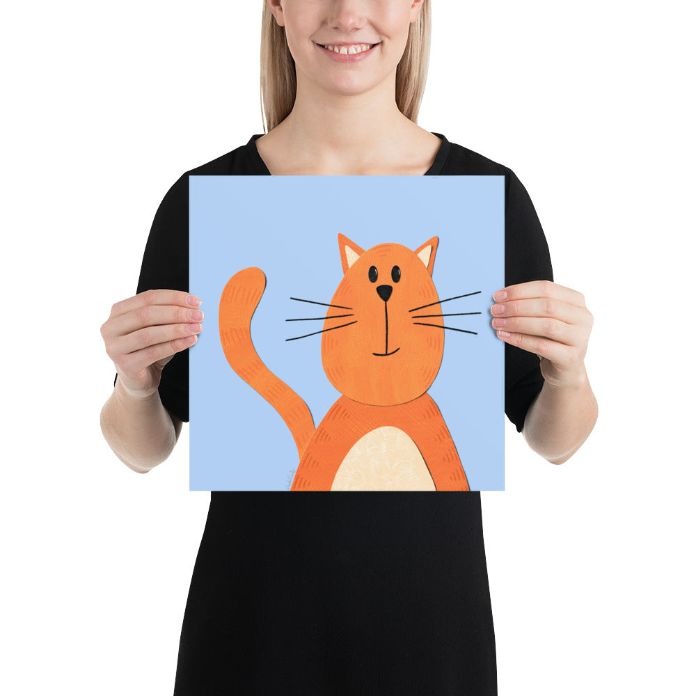 Orange Cat art print - collage style - square