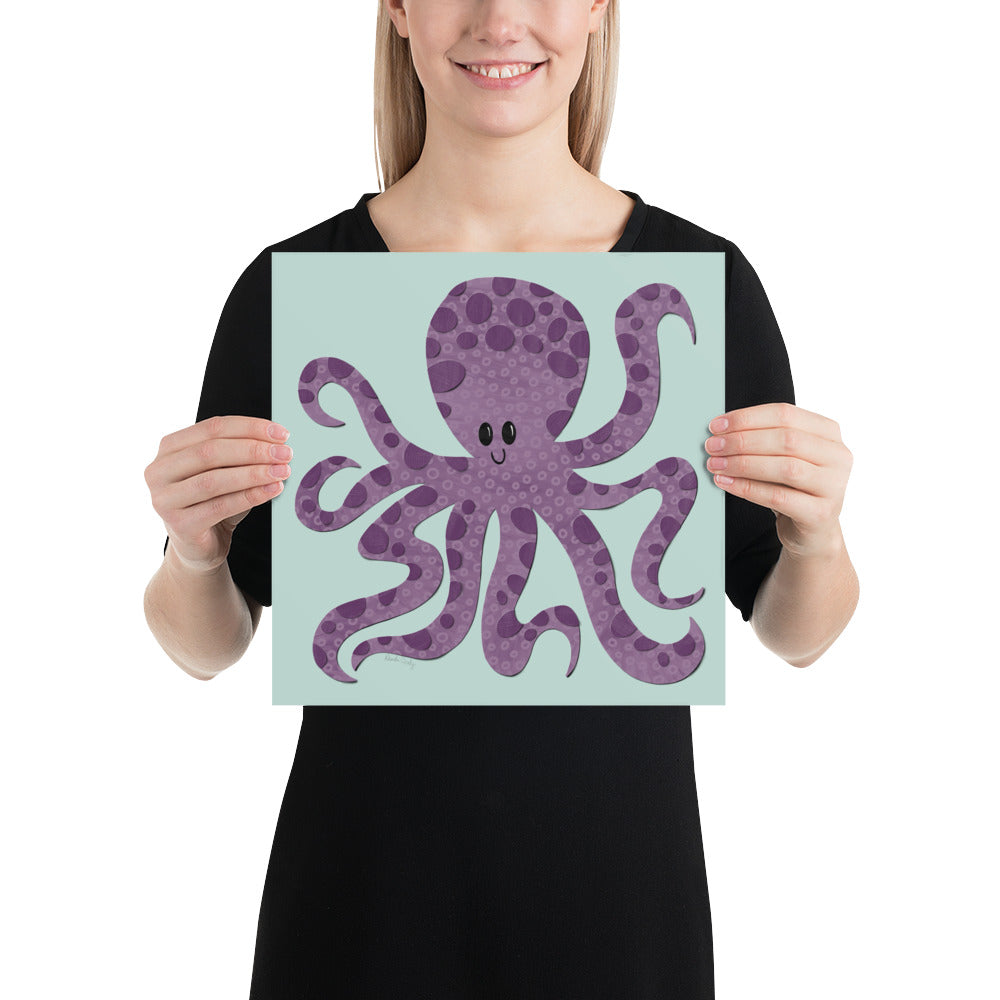 Octopus Art Print - collage style - square