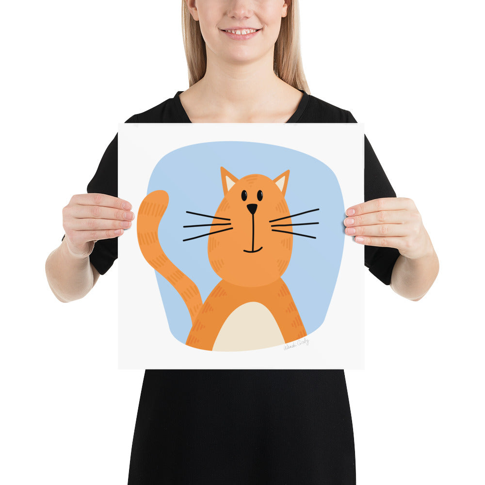 Orange Cat Art Print - nursery style - square
