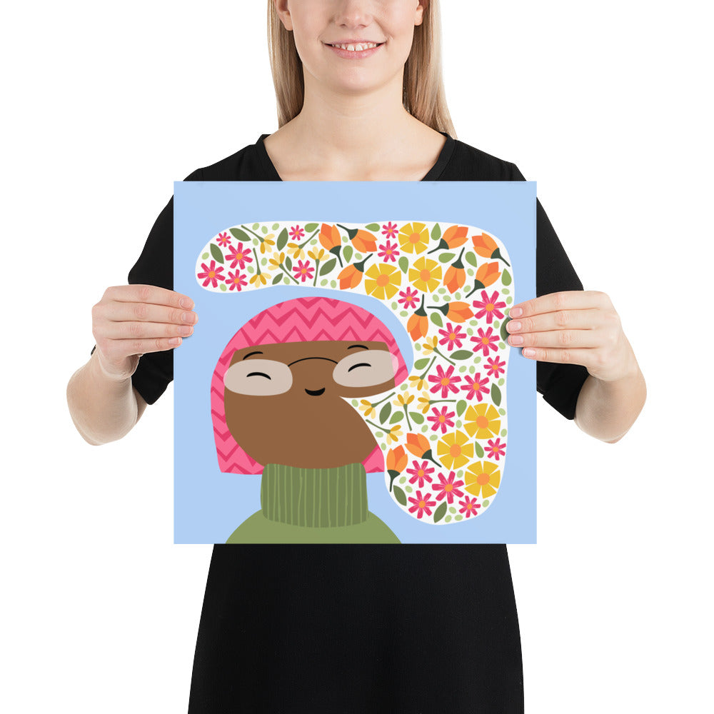 She Speaks Fluent Flower - dark skin - art print
