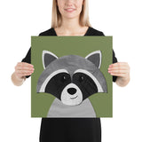 Raccoon Art Print - paper collage - square poster