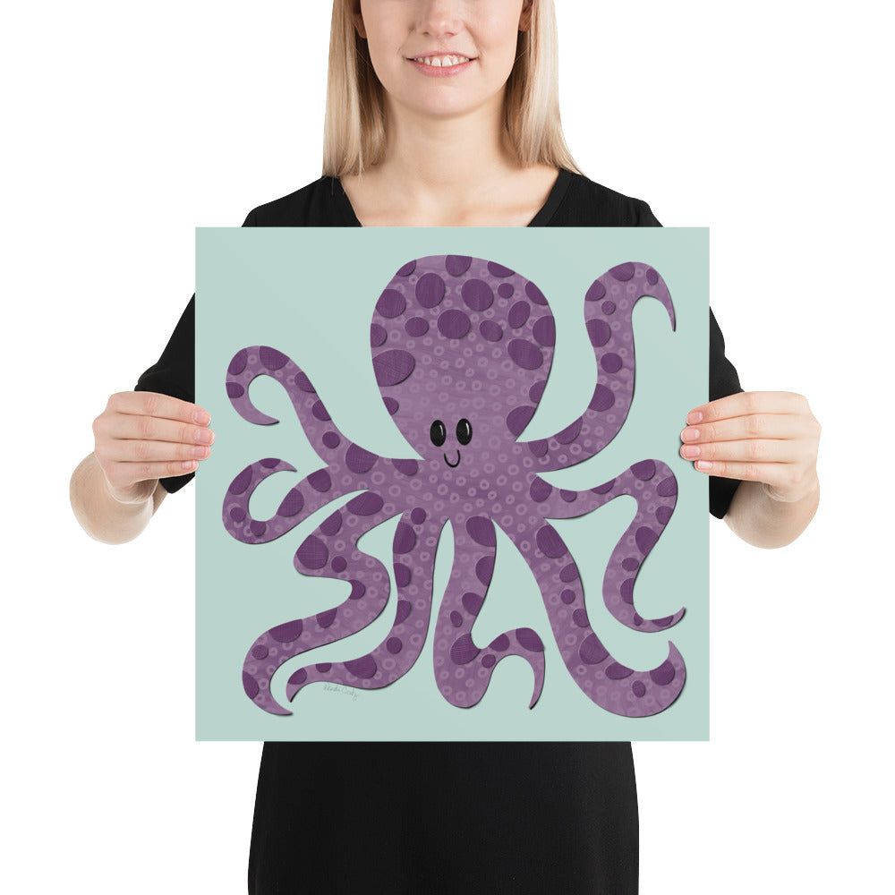 Octopus Art Print - collage style - square