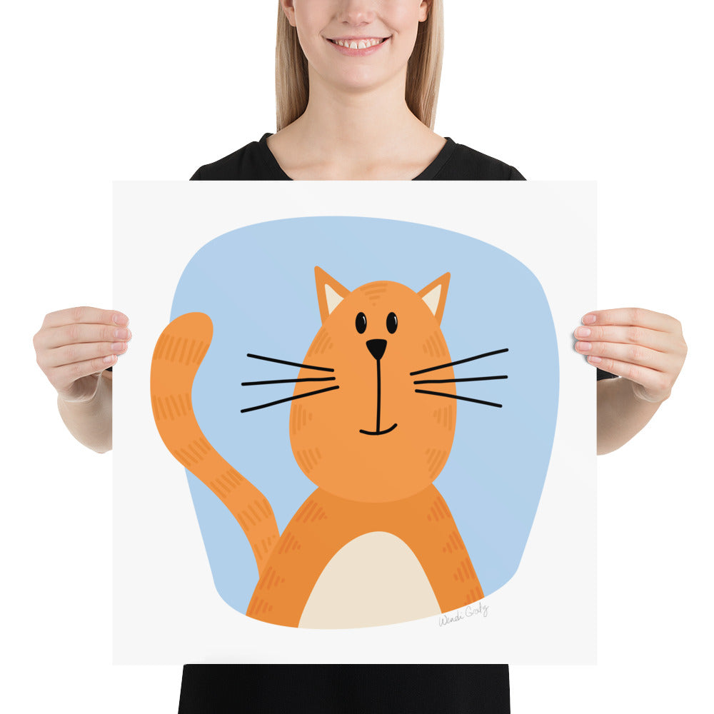 Orange Cat Art Print - nursery style - square