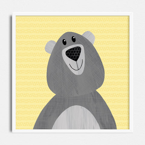 Happy Grey Bear - art print