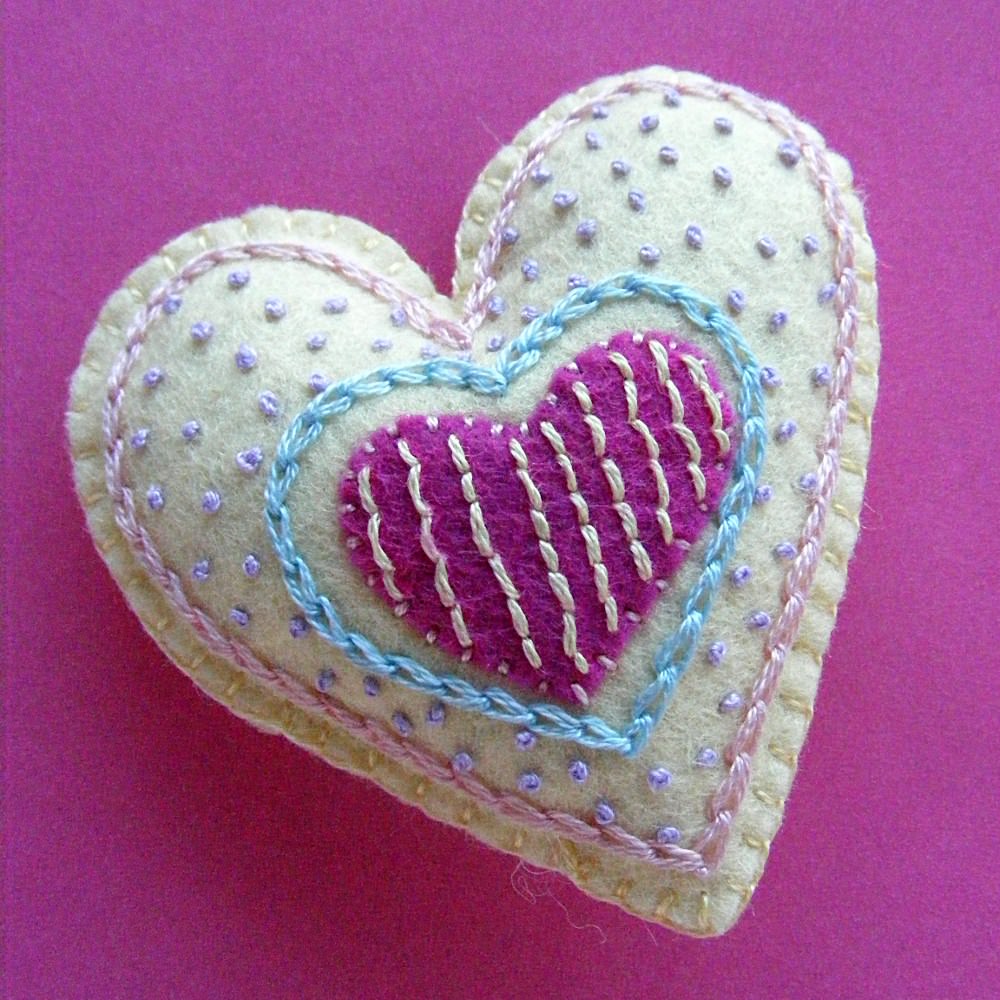 DIY Felt Heart Ornaments with Beading