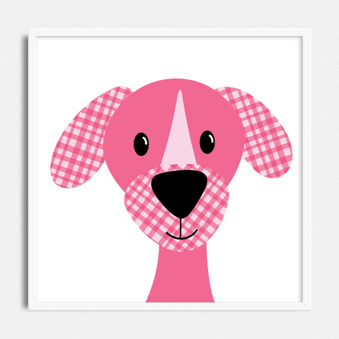 Melville - pink gingham dog - art print