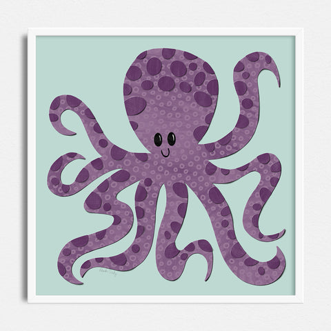 Octopus Art Print - collage style - square