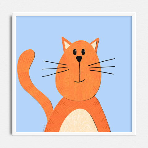 Orange Cat art print - collage style - square