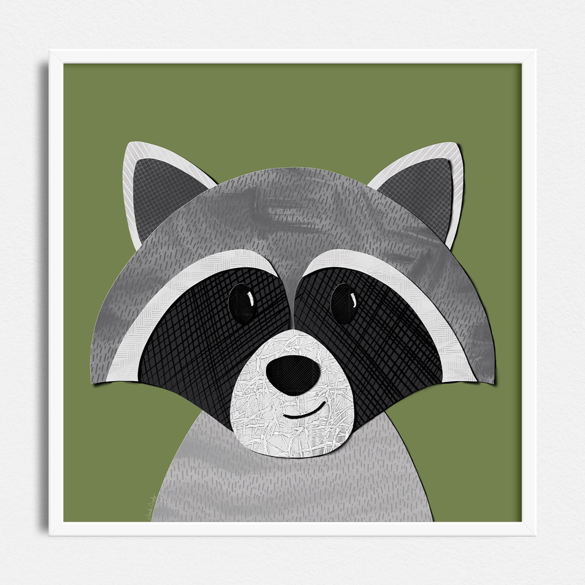 Raccoon Art Print - paper collage - square poster