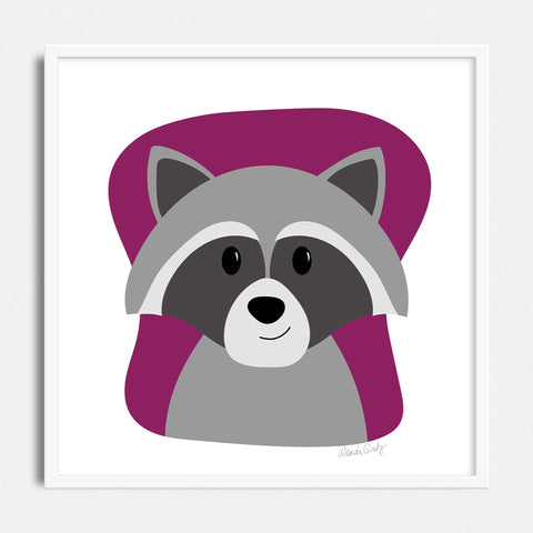 Raccoon Art Print - Nursery Style - Square Poster
