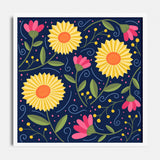 She Dreams of Flowers - blue - art print